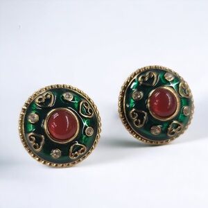 Elegant Green and Red Earrings
